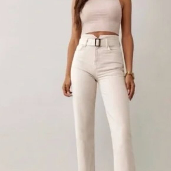 Reformation Cynthia Belted High Rise Straight Jeans - 27 - Bone - Picture 3 of 8